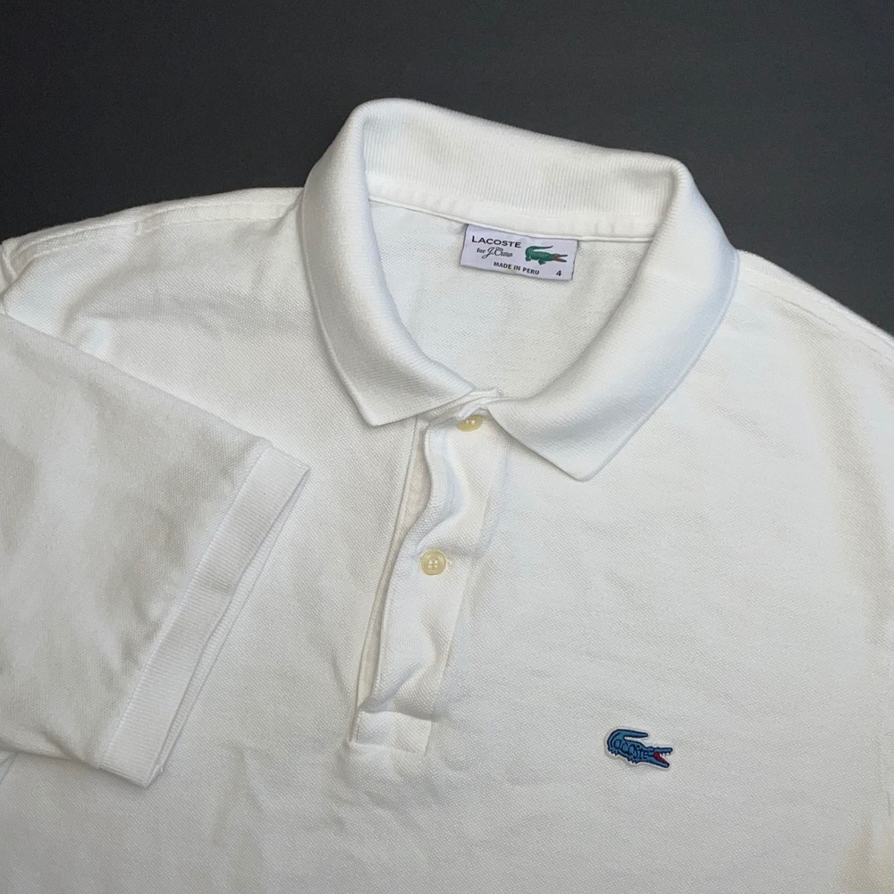 Lacoste J.Crew Polo Shirt Mens 4 Medium White Cotton Pique Short Sleeve Croc